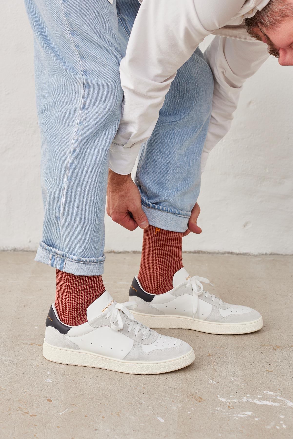 Beige & Rød Houndstooth Sokker