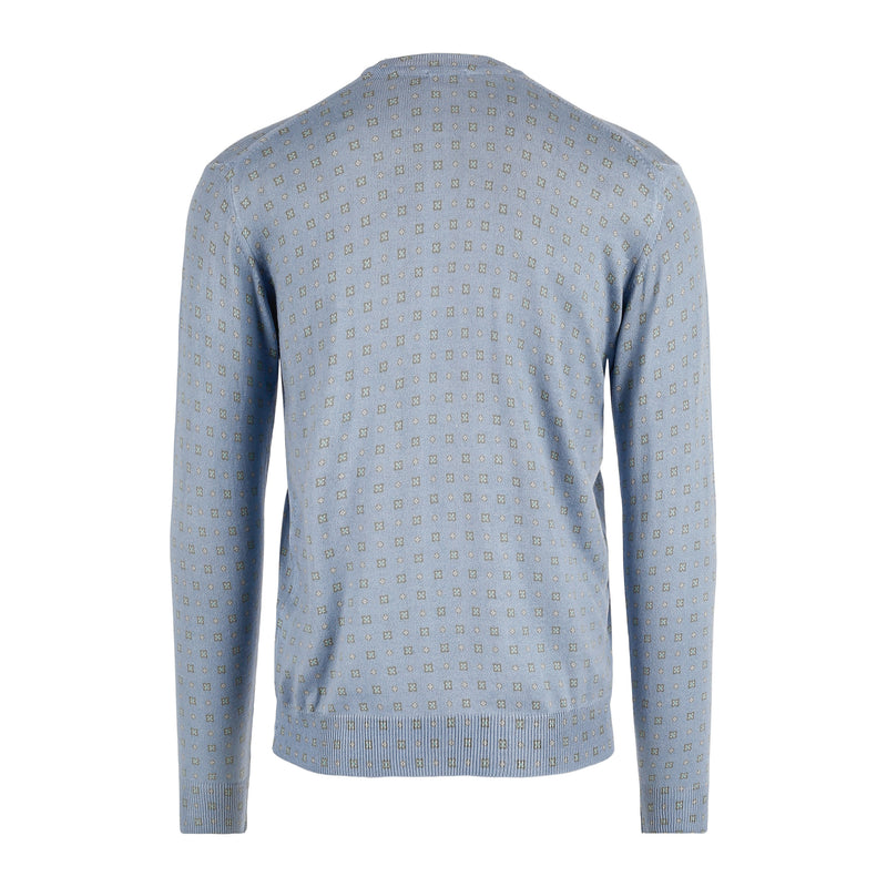 Blue Flower Print Cotton Sweater